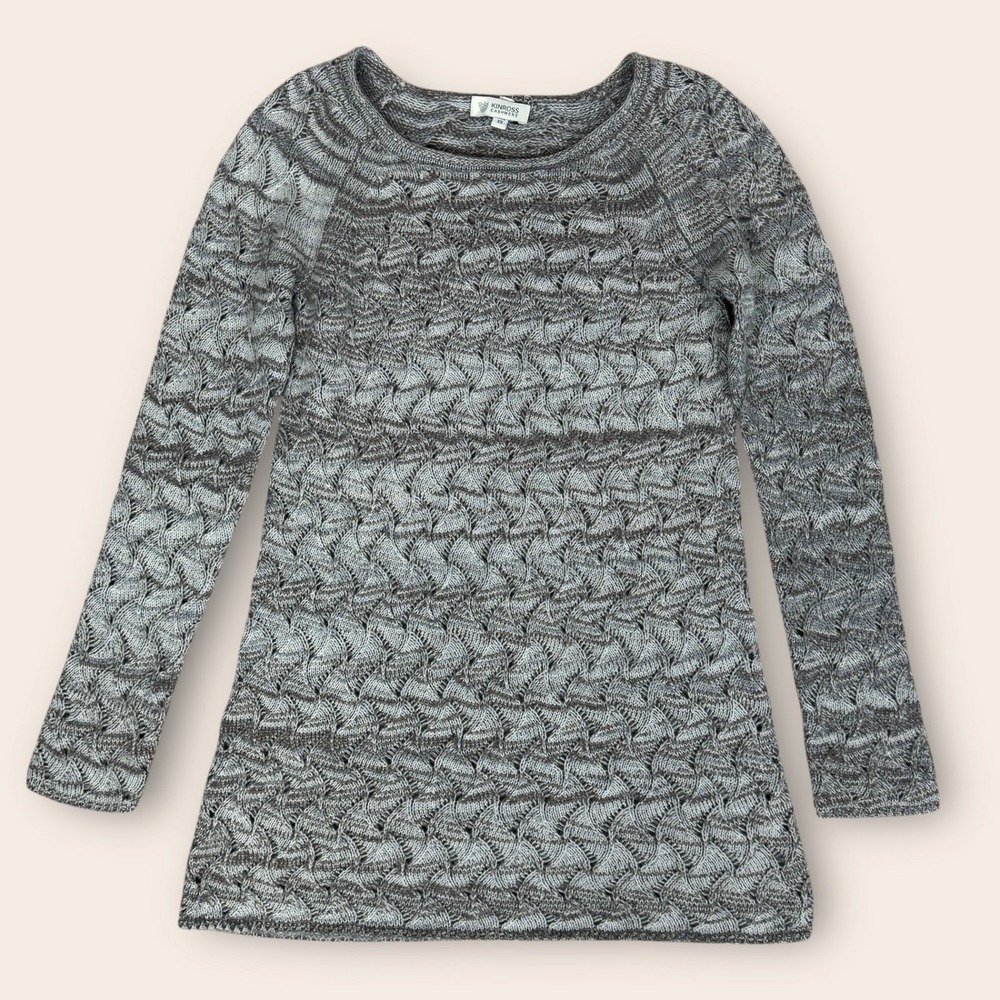 Kinross Cashmere Long Sweater Cable Knit XS Marled Cashmere‎ Wool Grey Brown